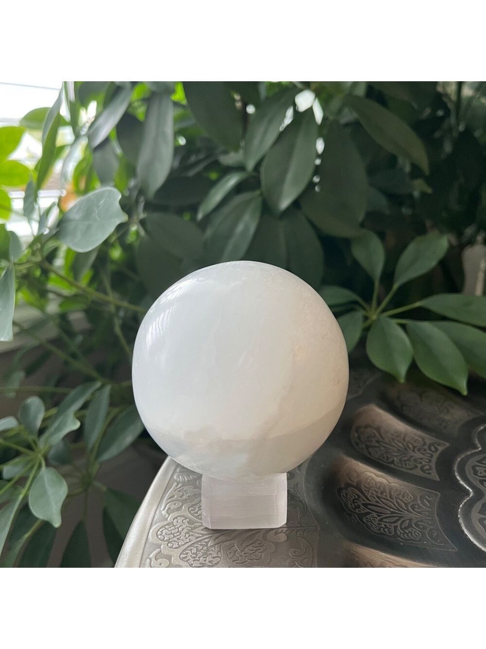 Medium Selenite Sphere with Light Stand (One) - Picture 5 of 7